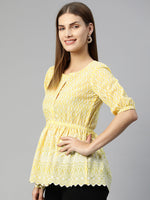 Thumbnail for Jainish Women's Chikankari Work Empire Top - Yellow - Distacart