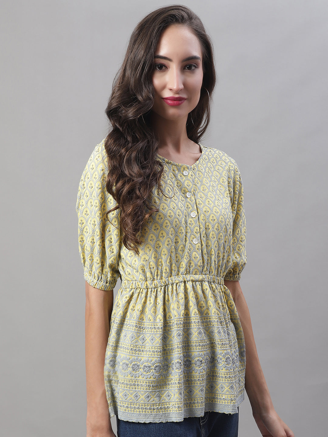 Jainish Women's WoChikankari Work Empire Top - Lemon - Distacart