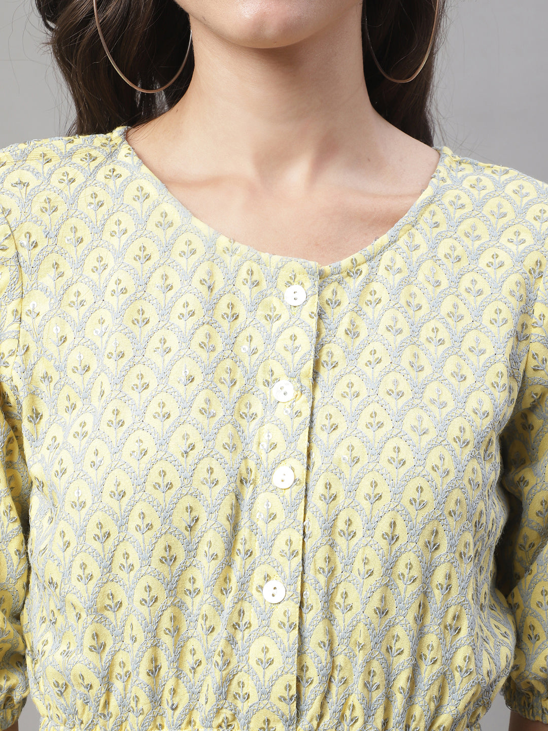 Jainish Women's WoChikankari Work Empire Top - Lemon - Distacart