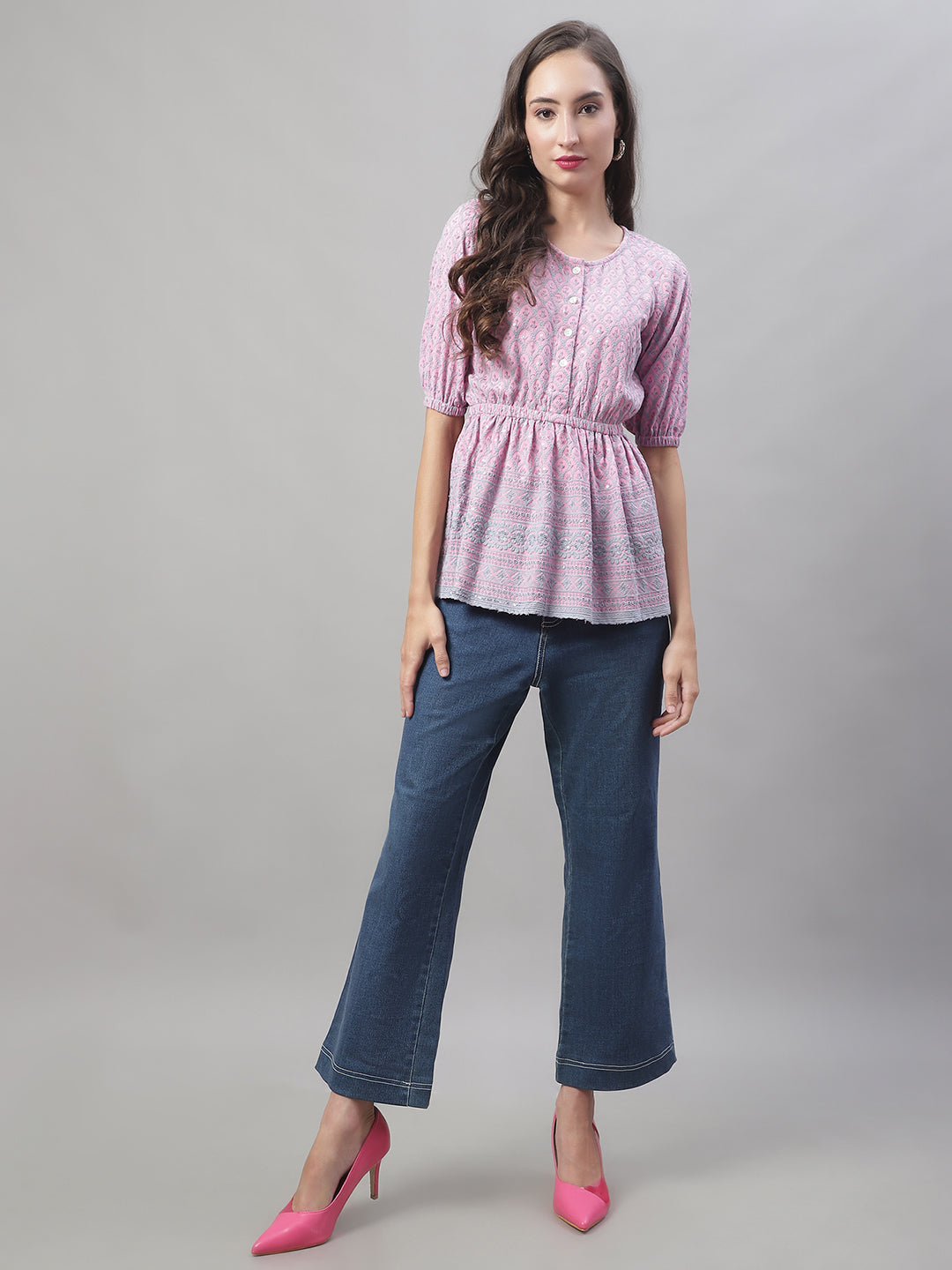 Jainish Women's WoChikankari Work Empire Top - Magenta - Distacart