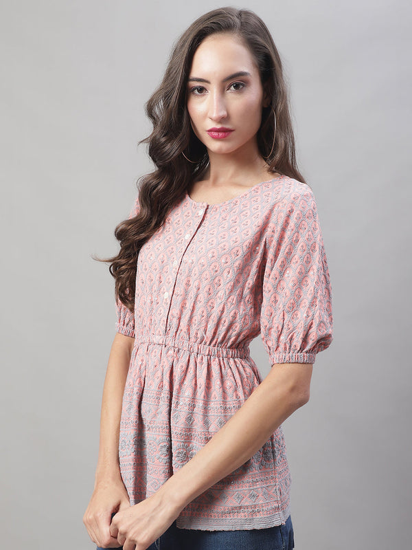 Jainish Women's WoChikankari Work Empire Top - Peach - Distacart