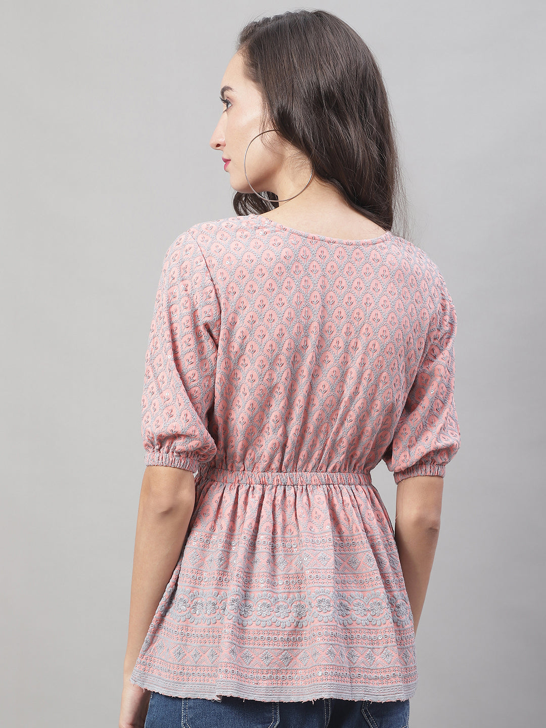 Jainish Women's WoChikankari Work Empire Top - Peach - Distacart