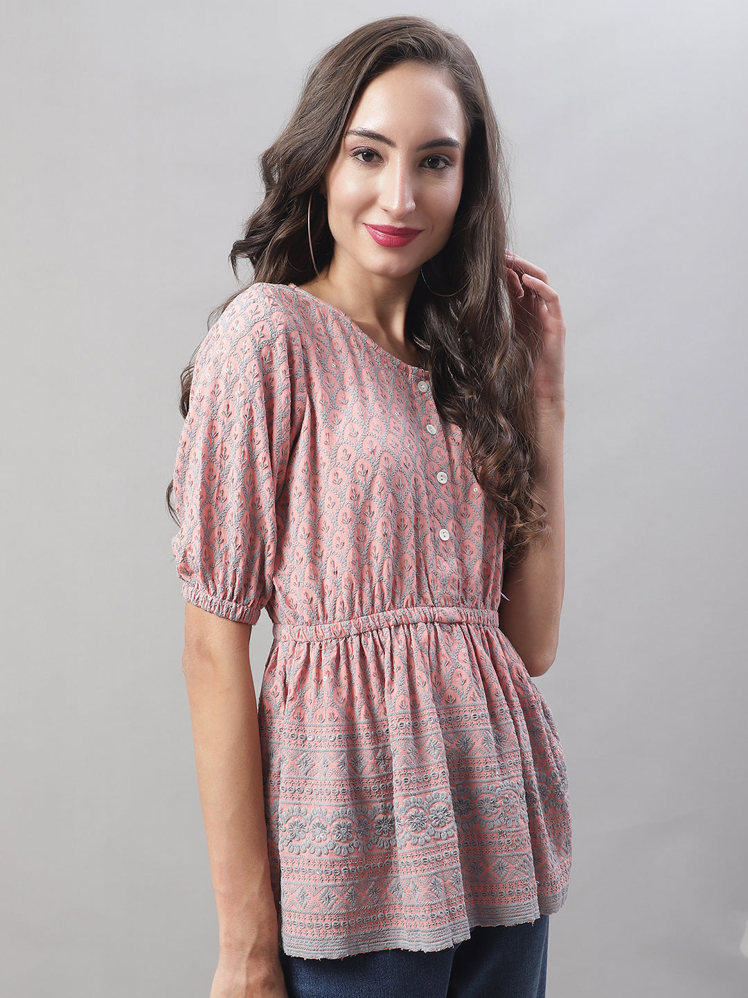 Jainish Women's WoChikankari Work Empire Top - Peach - Distacart