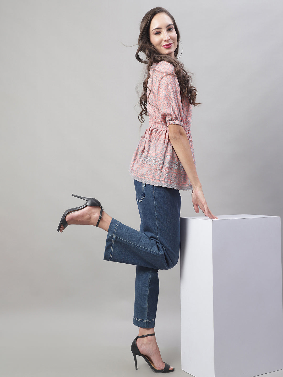 Jainish Women's WoChikankari Work Empire Top - Peach - Distacart