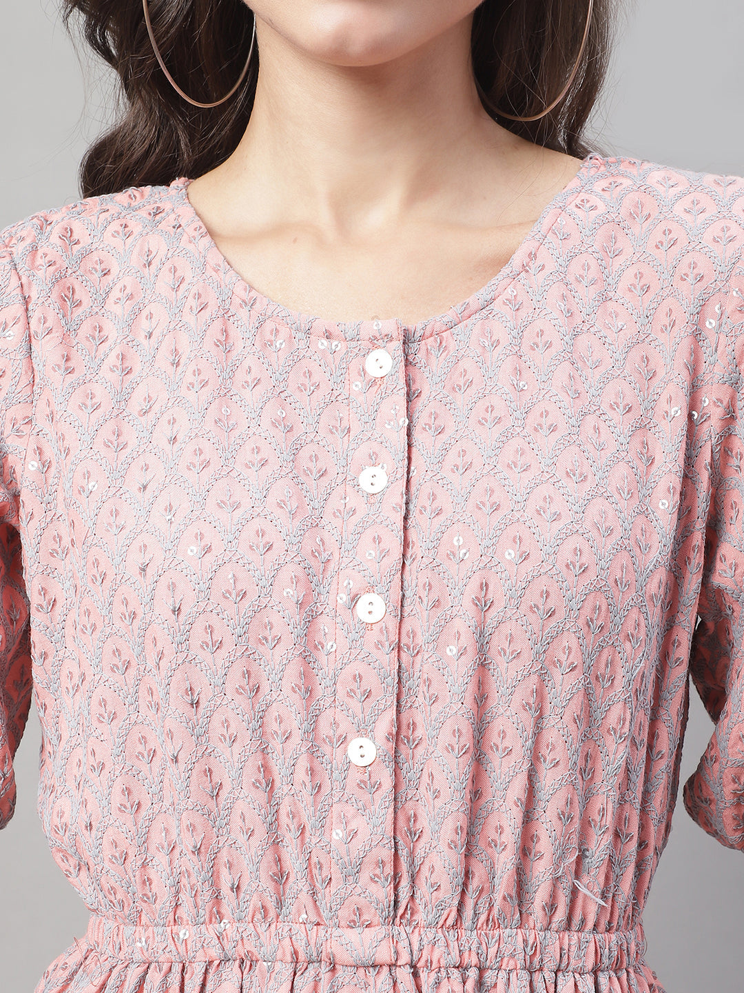 Jainish Women's WoChikankari Work Empire Top - Peach - Distacart