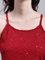 Thumbnail for Jainish Women's WoMaroon Chikankari Sequen Work Empire Top - Distacart