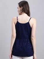 Thumbnail for Jainish Women's WoNavy Blue Chikankari Sequen Work Empire Top - Distacart
