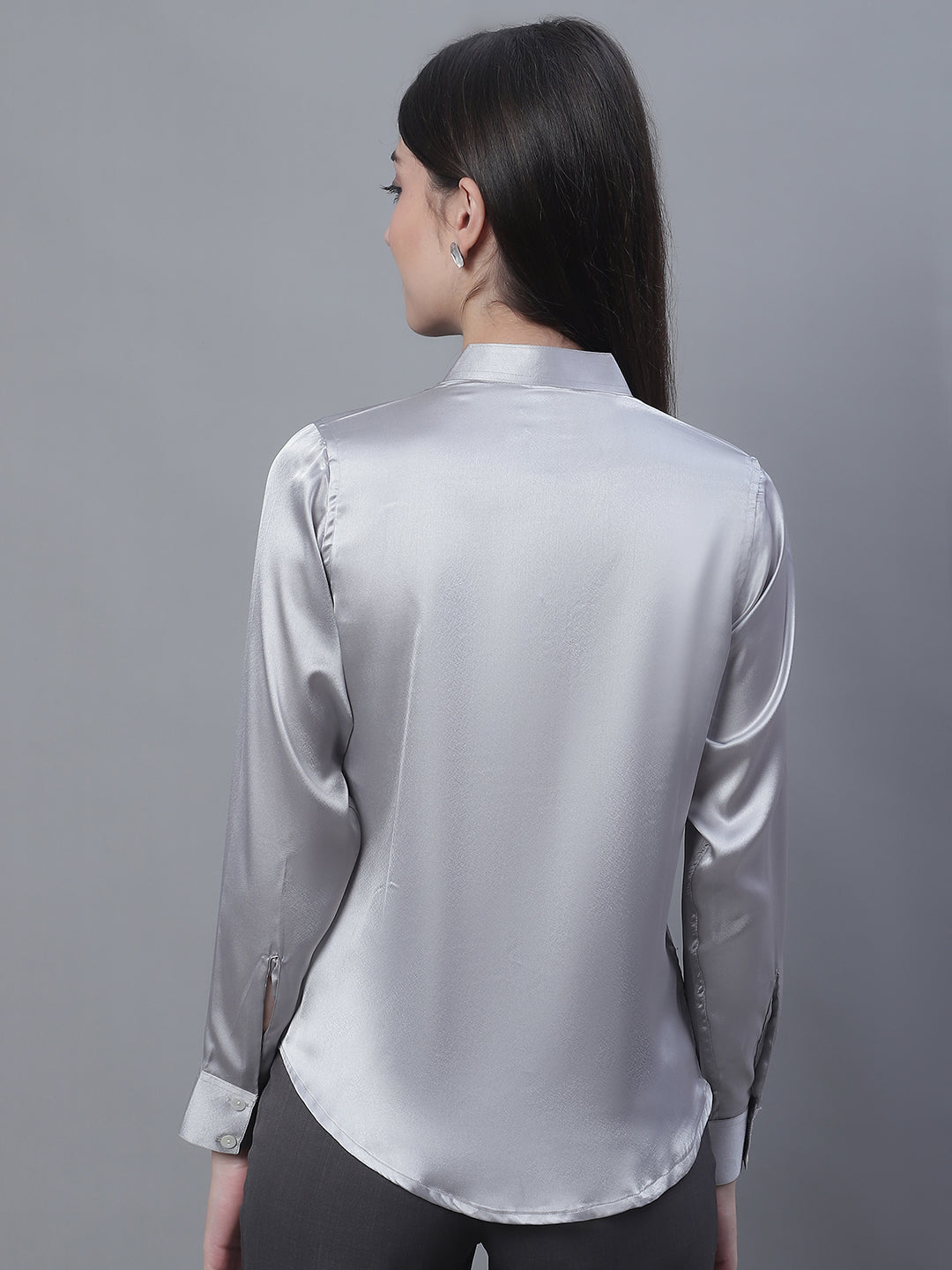 Jainish Women's Grey Solid Shirt Style Top - Distacart