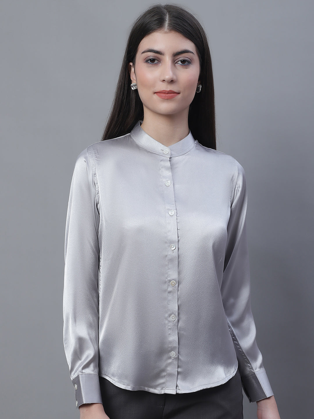 Jainish Women's Grey Solid Shirt Style Top - Distacart