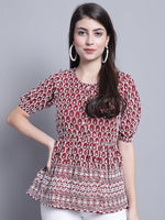 Thumbnail for Jainish Women's WoChikankari & Sequins Work Empire Top - Maroon - Distacart