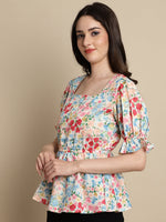 Thumbnail for Jainish Women's Floral Print Puff Sleeves Top - Multi - Distacart