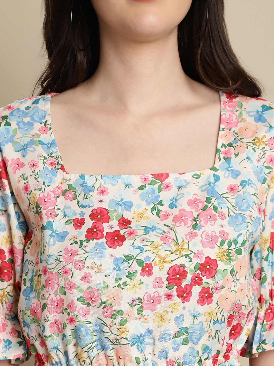 Jainish Women's Floral Print Puff Sleeves Top - Multi - Distacart