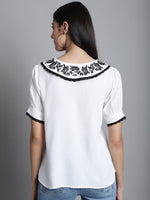 Thumbnail for Jainish Women's Embroidered Peter Pan Collar Top - White - Distacart
