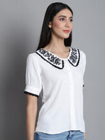 Thumbnail for Jainish Women's Embroidered Peter Pan Collar Top - White - Distacart