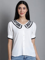 Thumbnail for Jainish Women's Embroidered Peter Pan Collar Top - White - Distacart