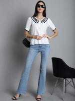 Thumbnail for Jainish Women's Embroidered Peter Pan Collar Top - White - Distacart