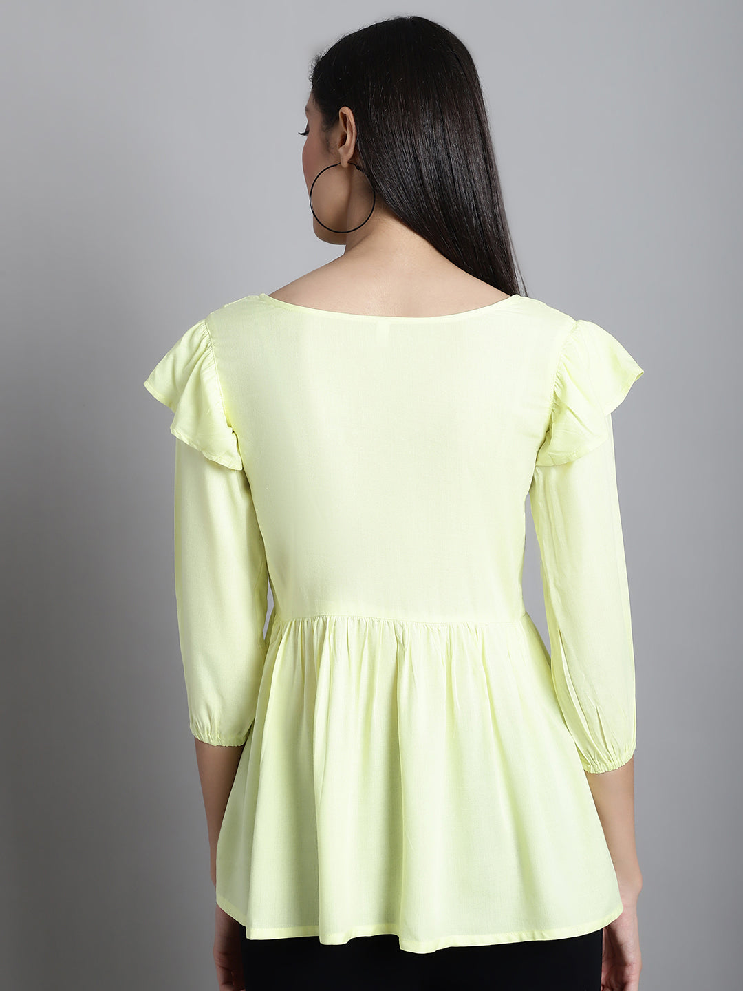 Jainish Women's Embroidered Stylish Top - Lemon - Distacart