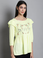 Thumbnail for Jainish Women's Embroidered Stylish Top - Lemon - Distacart