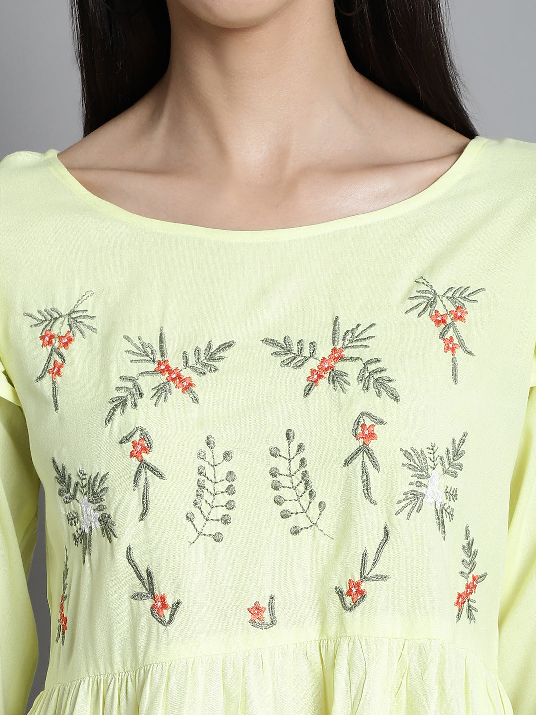 Jainish Women's Embroidered Stylish Top - Lemon - Distacart