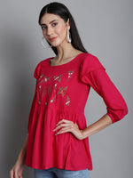 Thumbnail for Jainish Women's Embroidered Stylish Top - Red - Distacart