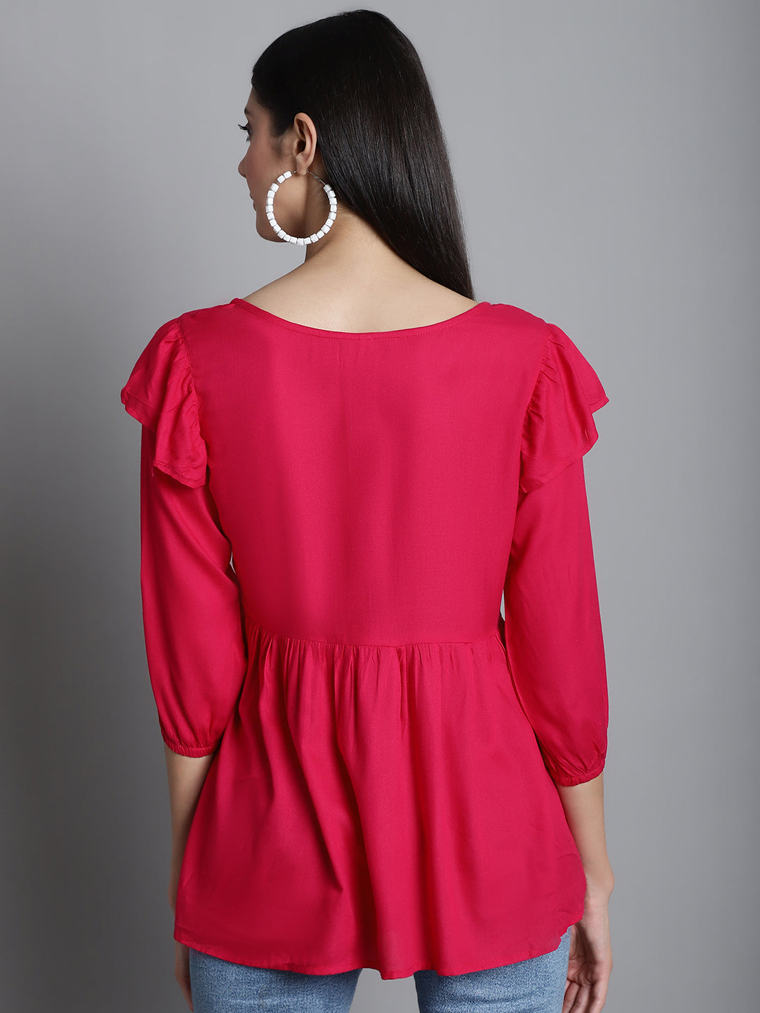 Jainish Women's Embroidered Stylish Top - Red - Distacart