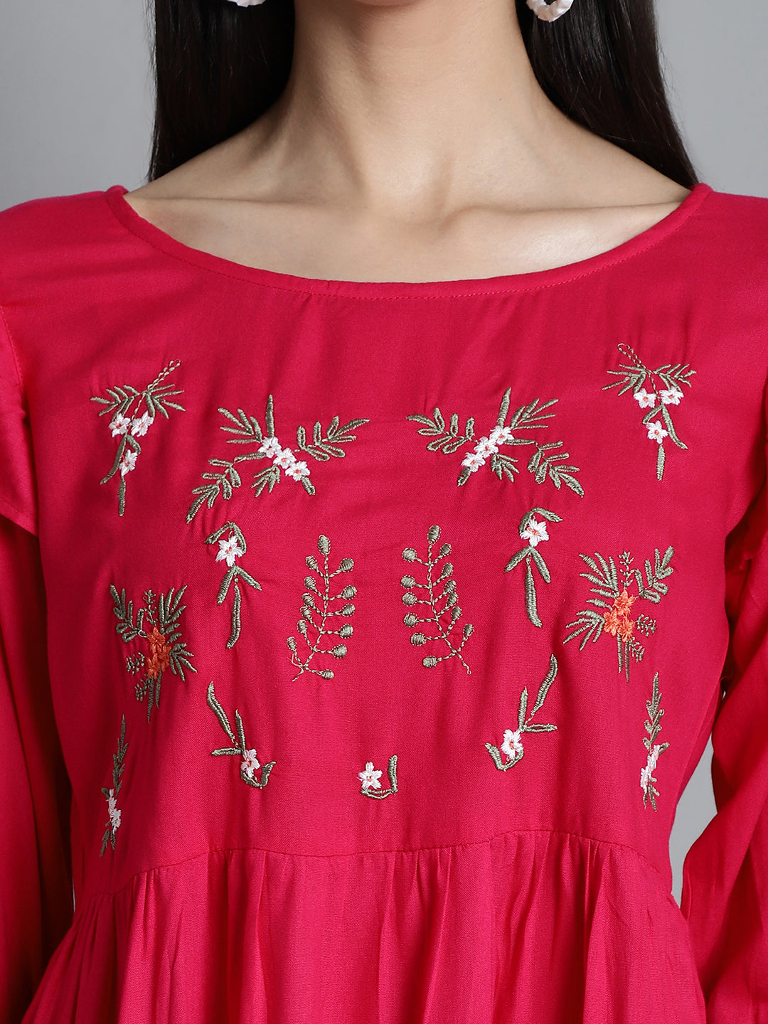 Jainish Women's Embroidered Stylish Top - Red - Distacart