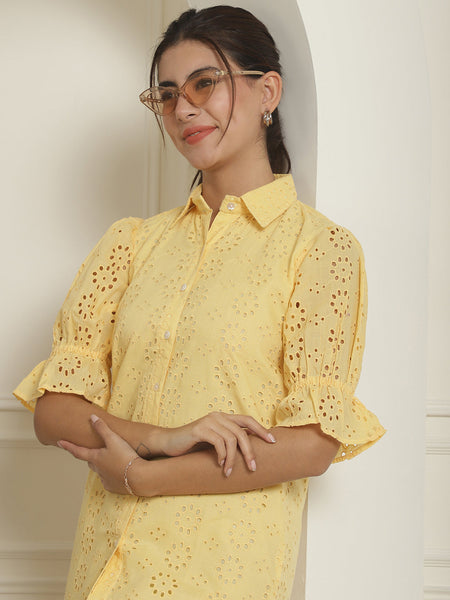 Indian Needle Women's Embroidered Cotton Dress - Yellow - Distacart