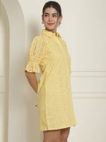 Thumbnail for Indian Needle Women's Embroidered Cotton Dress - Yellow - Distacart