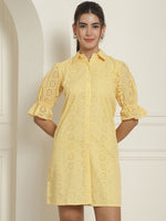 Thumbnail for Indian Needle Women's Embroidered Cotton Dress - Yellow - Distacart
