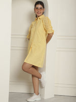 Thumbnail for Indian Needle Women's Embroidered Cotton Dress - Yellow - Distacart