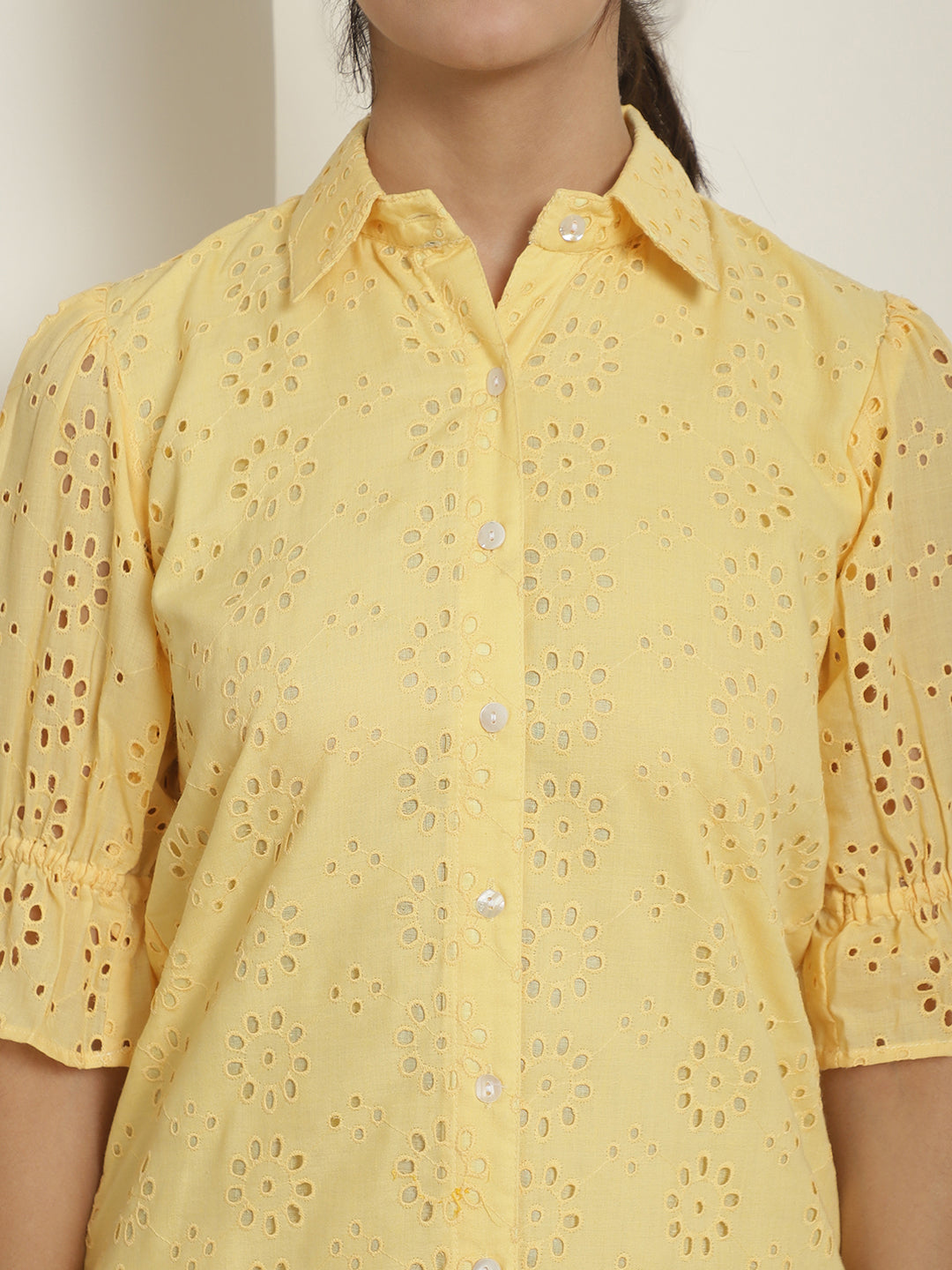 Indian Needle Women's Embroidered Cotton Dress - Yellow - Distacart