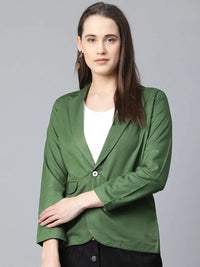 Thumbnail for Women Olive-Green Solid Single-Breasted Smart Casual Blazer - Rasiya