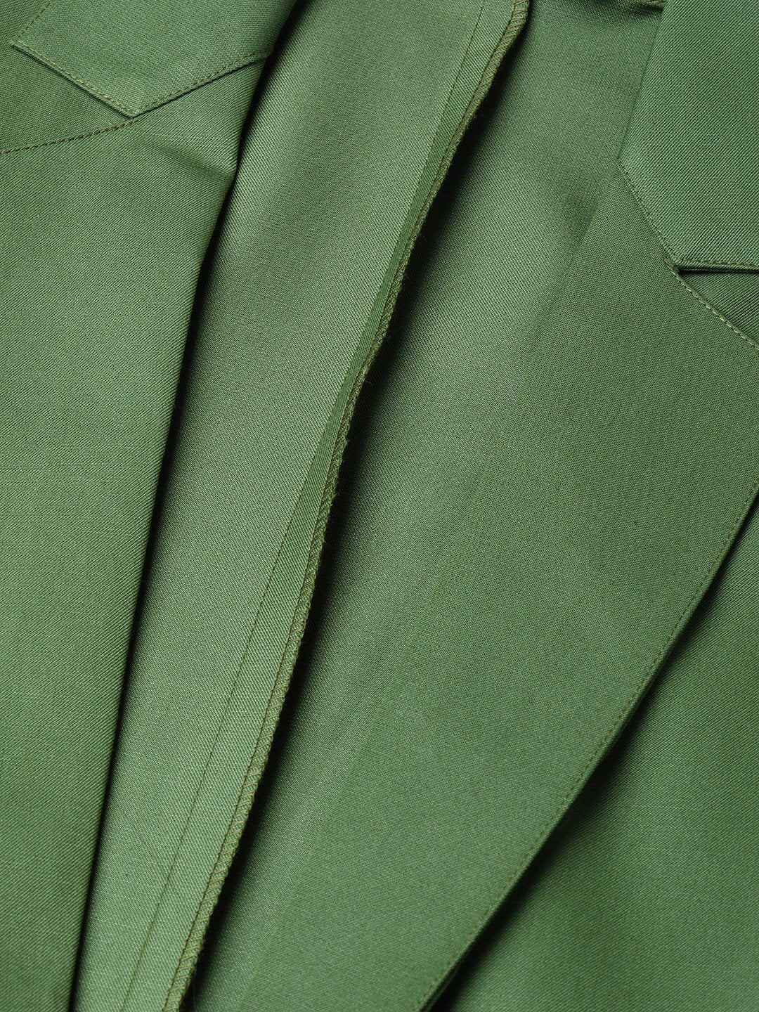 Women Olive-Green Solid Single-Breasted Smart Casual Blazer - Rasiya