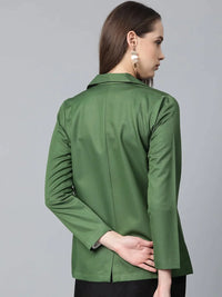Thumbnail for Women Olive-Green Solid Single-Breasted Smart Casual Blazer - Rasiya