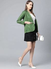Thumbnail for Women Olive-Green Solid Single-Breasted Smart Casual Blazer - Rasiya