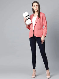 Thumbnail for Women Peach Solid Single-Breasted Smart Casual Blazer - Rasiya