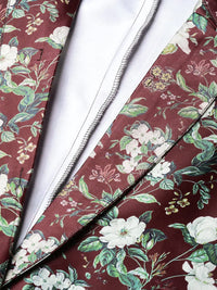 Thumbnail for Women Maroon & Green Satin Floral Print Single-Breasted Casual Blazer - Rasiya