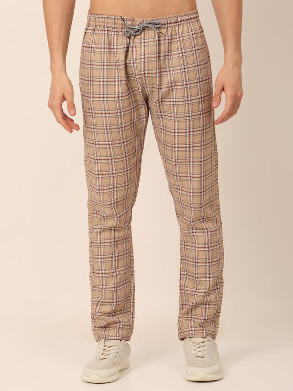 Jainish Men's Checked Cotton Track Pants - Brown - Distacart
