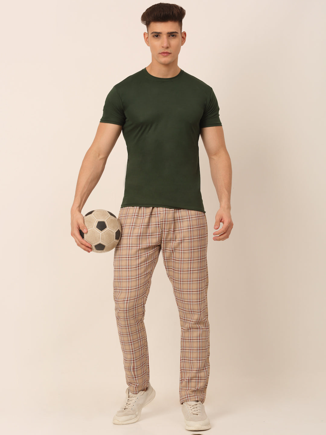 Jainish Men's Checked Cotton Track Pants - Brown - Distacart