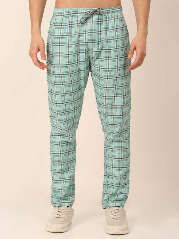 Jainish Men's Checked Cotton Track Pants - Green - Distacart