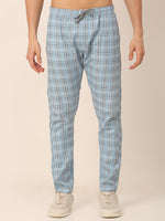 Thumbnail for Jainish Men's Checked Cotton Track Pants - Sky Blue - Distacart