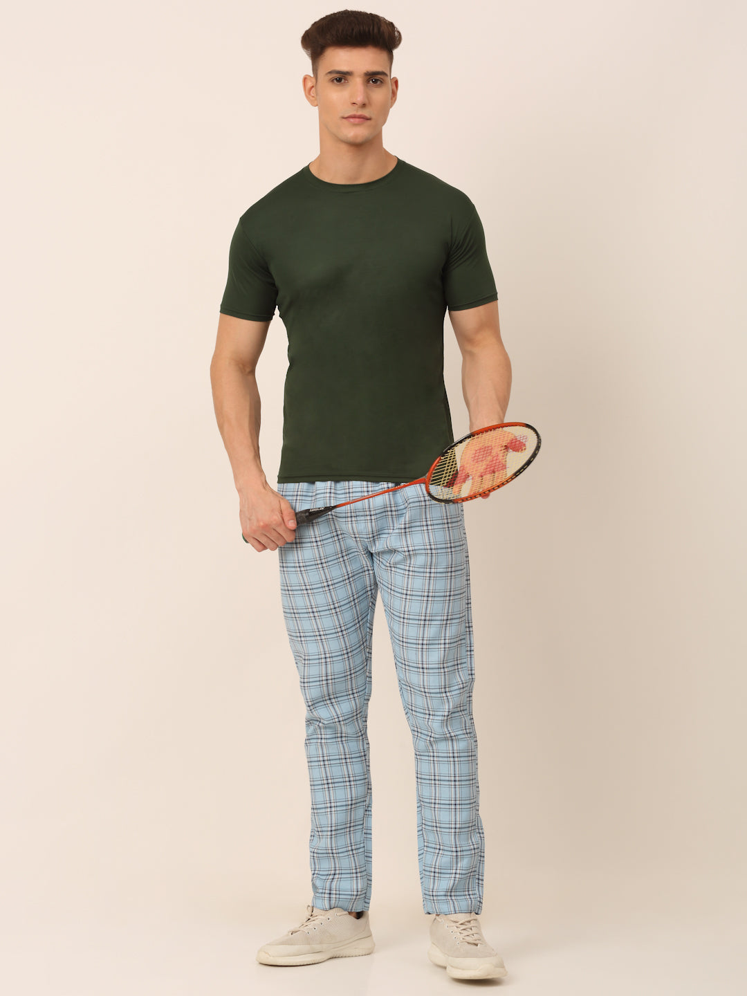 Jainish Men's Checked Cotton Track Pants - Sky Blue - Distacart