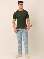 Thumbnail for Jainish Men's Checked Cotton Track Pants - Sky Blue - Distacart
