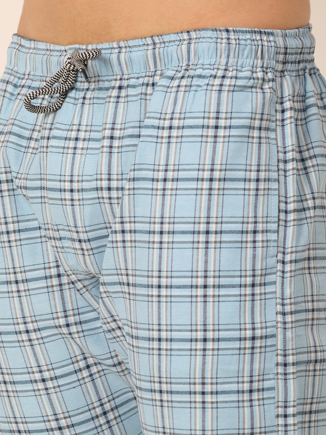 Jainish Men's Checked Cotton Track Pants - Sky Blue - Distacart