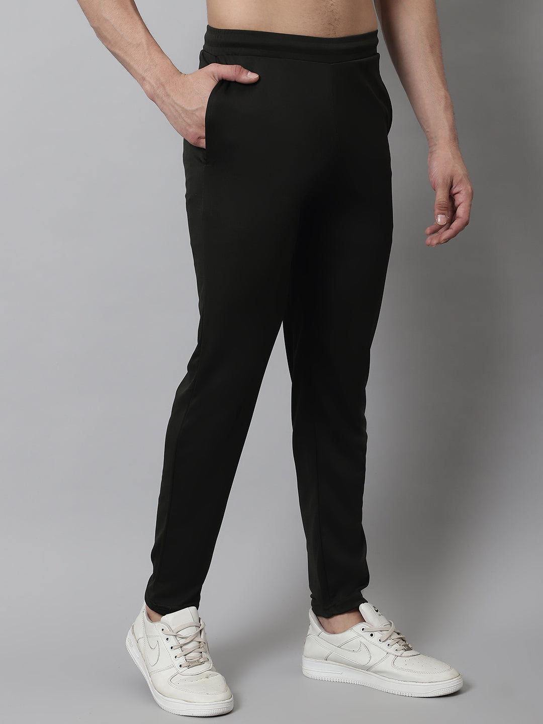 Jainish Men's Olive Solid Streachable Lycra Trackpants - Distacart