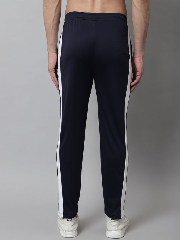 Jainish Men's Navy Blue and White Striped Streachable Lycra Trackpants - Distacart