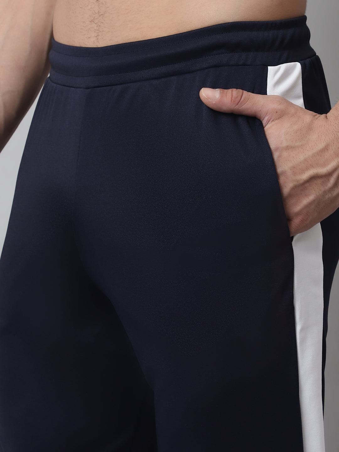 Jainish Men's Navy Blue and White Striped Streachable Lycra Trackpants - Distacart