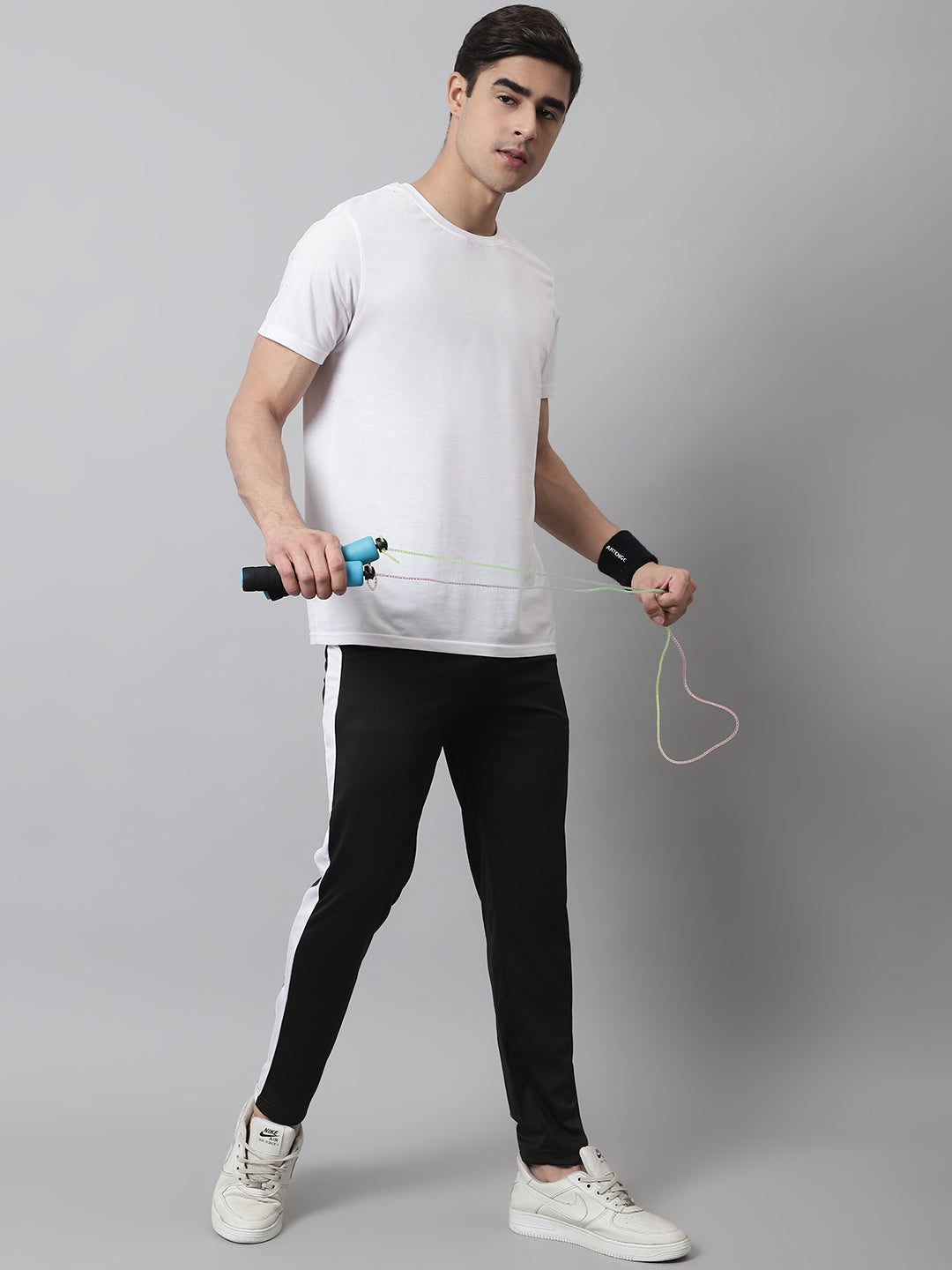 Jainish Men's Olive Green and White Striped Streachable Lycra Trackpants - Distacart