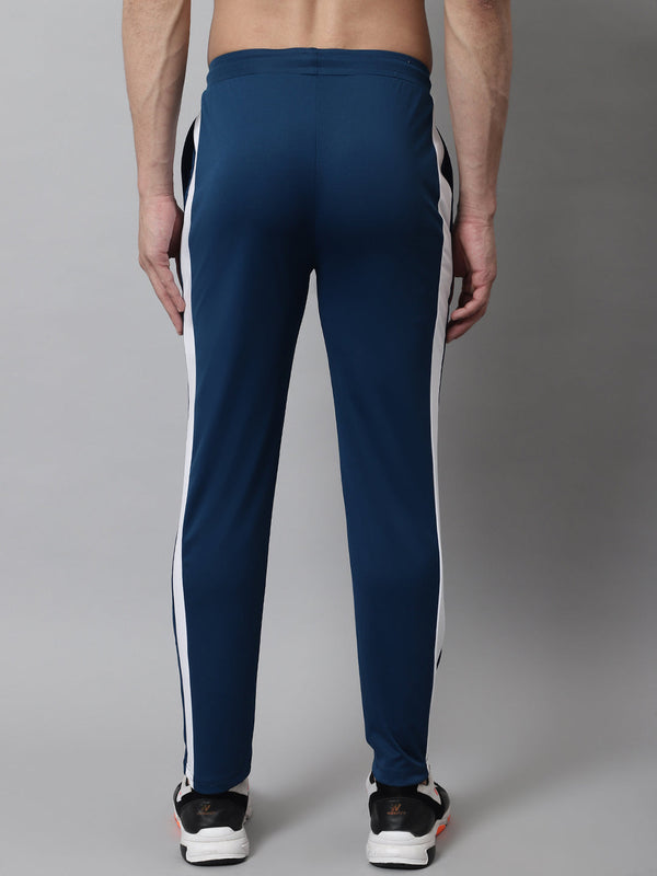 Jainish Men's Peacock Blue and White Striped Streachable Lycra Trackpants - Distacart