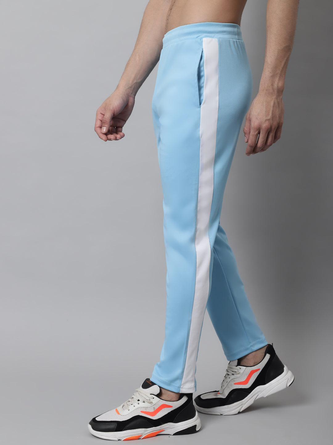 Jainish Men's Sky Blue and White Striped Streachable Lycra Trackpants - Distacart